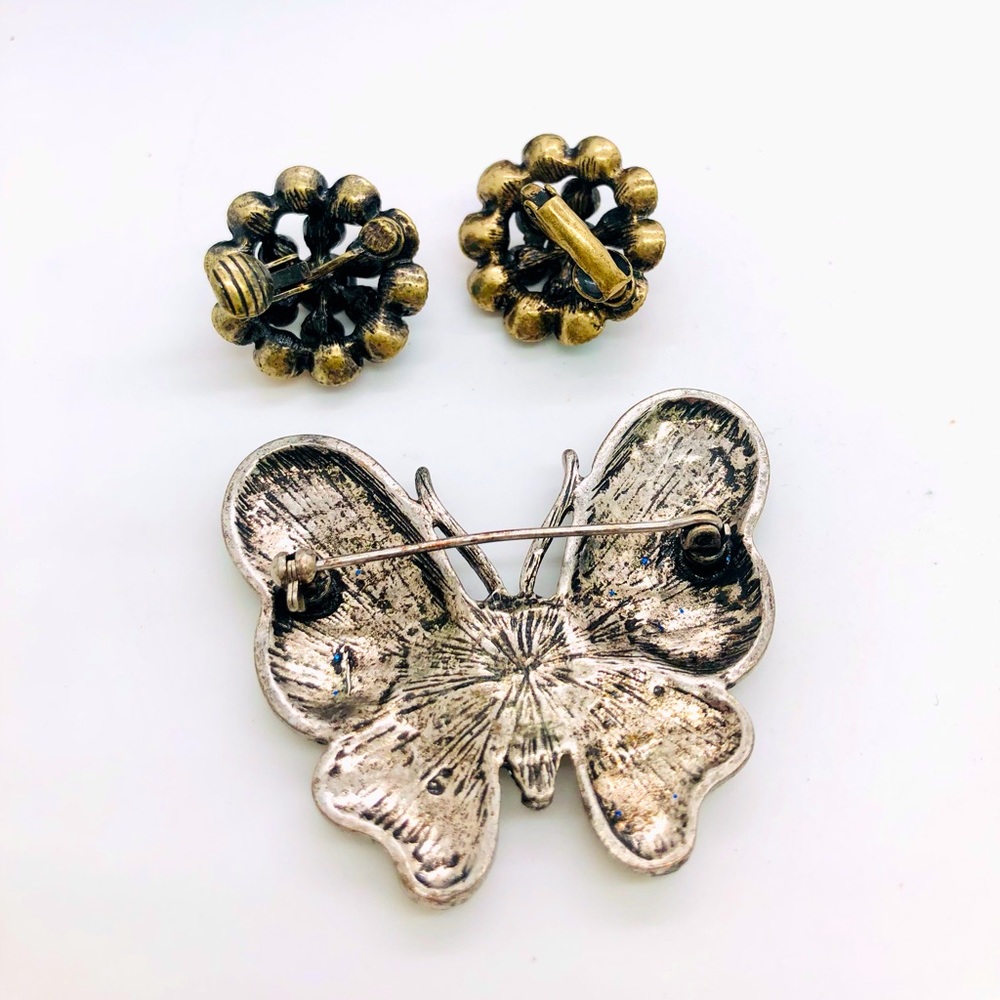 Vintage Rhinestone Earrings & Butterfly Brooch - Picture 2 of 5